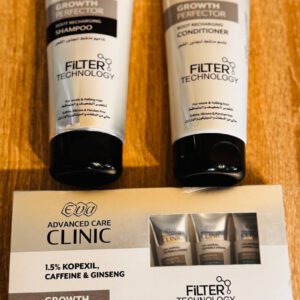 Eva Advanced Care Clinic. Kopexil, Caffeine and Ginseng. Shampoo, conditioner and ampoules for weakened and falling hair. Growth Perfector