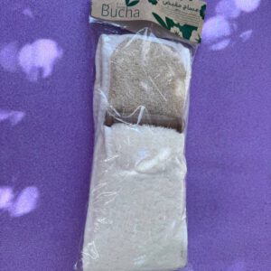 Bucha. Длинная банная губка с деревянными держателями. Long bath sponge with wooden holders