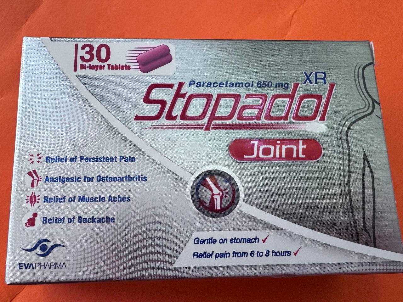 Eva Pharma. Stopadol XR Joint (paracetamol 650mg). Стопадол XR Джойн (парацетамол 650 мг). 30 таблеток