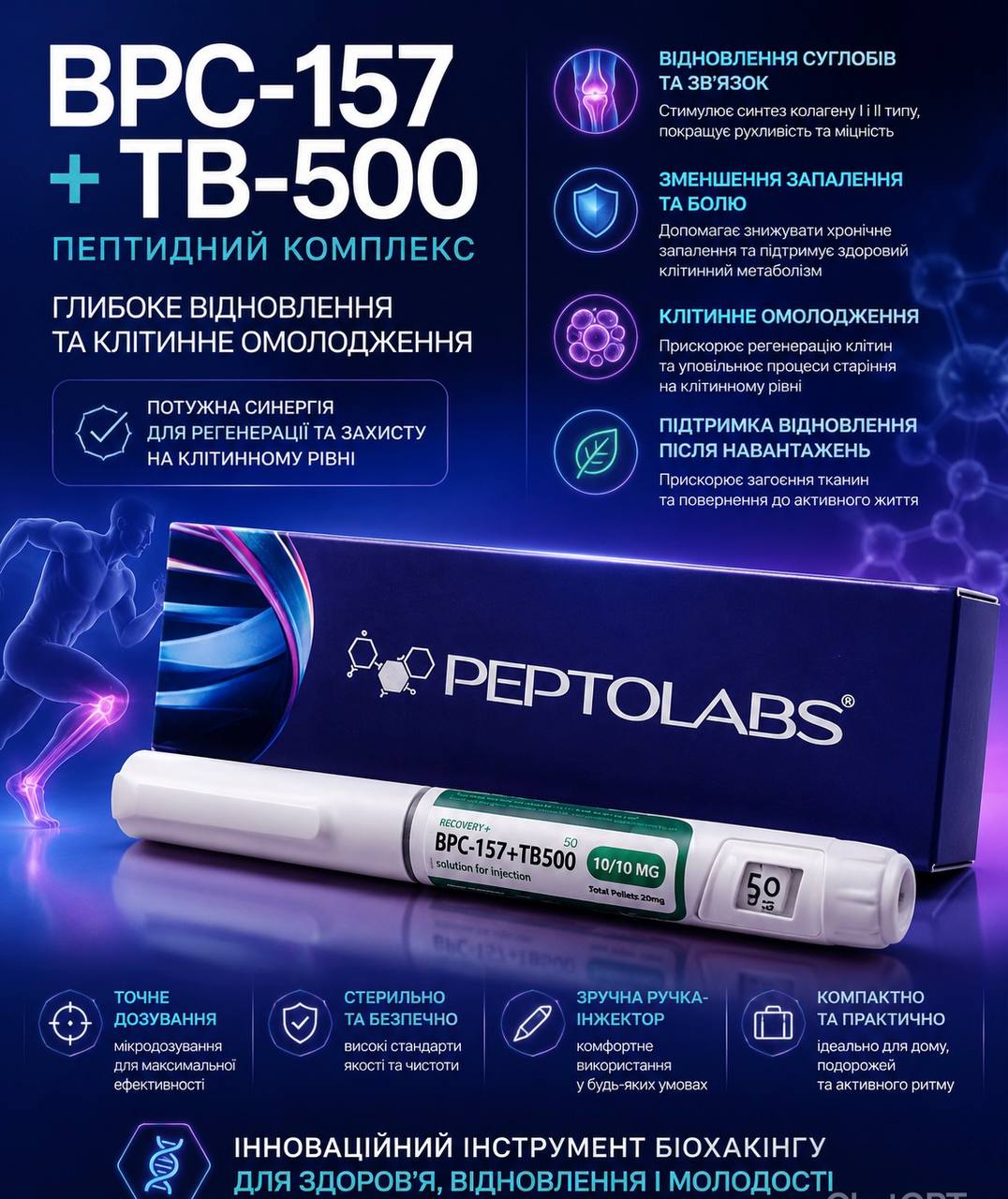 Peptolabs BPC-157 plus TB500. 10/10mg. Пептидний комплекс. Розчин для ін'єкцій. Ін'єкційна ручка. Solution for injection. Injectable pen