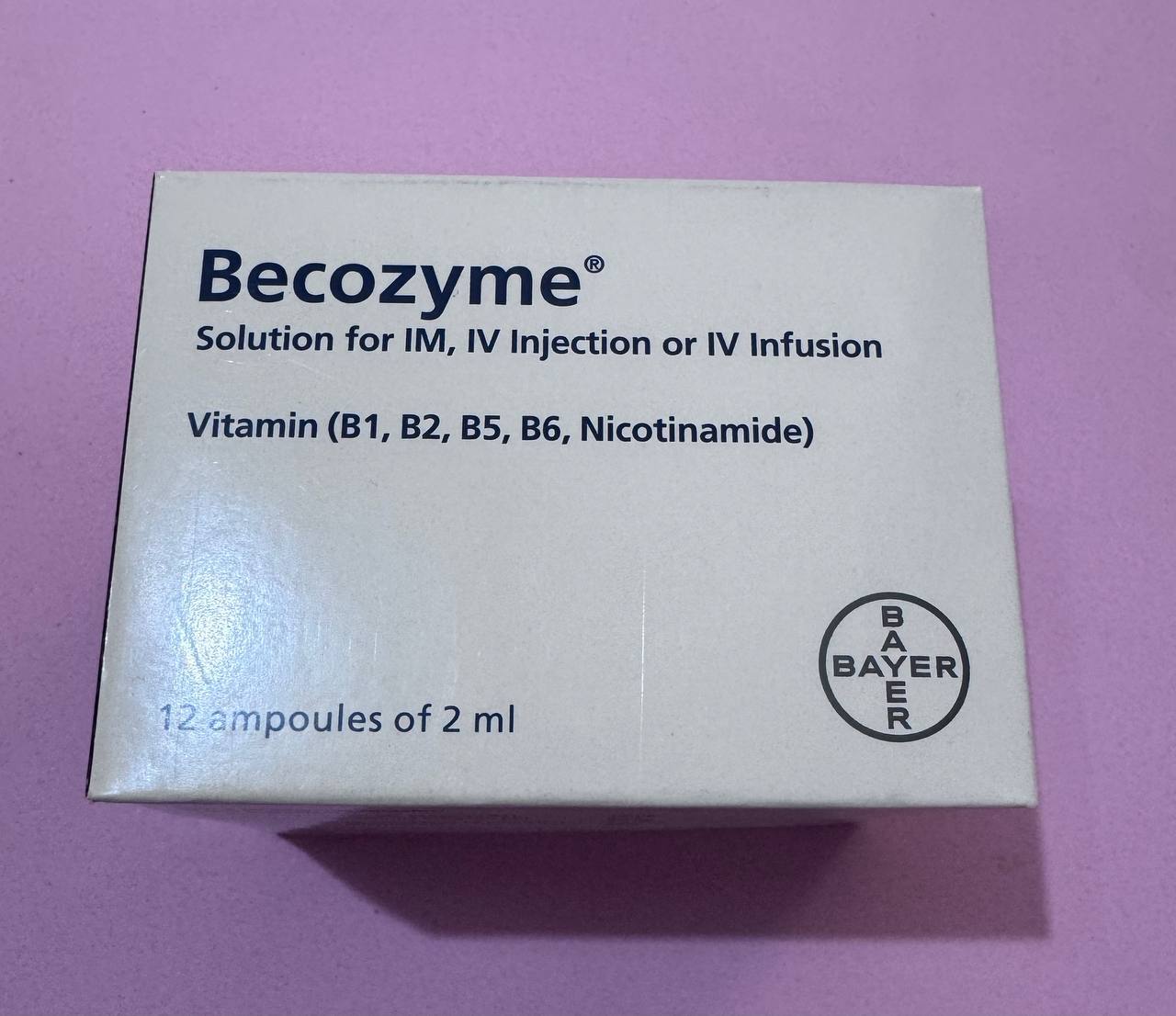 Becozyme Бекозим (вітамін B1, B2, B5, B6, нікотинамід). 12 ампул по 2мл